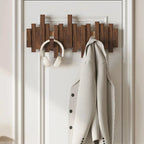Walnut beech wood piano key wall coat rack with foldable hooks