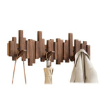 Walnut beech wood piano key wall coat rack with foldable hooks