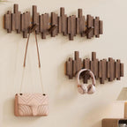 Walnut beech wood piano key wall coat rack with foldable hooks