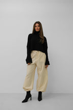Women's cargo joggers in yellow, relaxed fit with cargo pockets