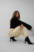 Women's cargo joggers in yellow, relaxed fit with cargo pockets