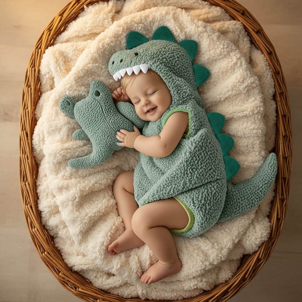 Kids Dinosaur Costume Baby Hooded Romper Sherpa Fleece Toddler