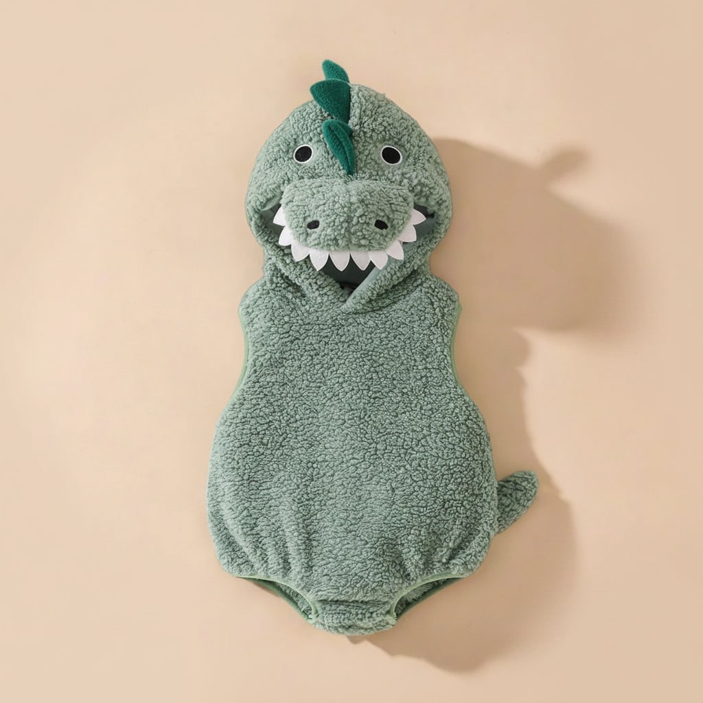 Kids Dinosaur Costume Baby Hooded Romper Sherpa Fleece Toddler