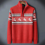 Men's Fair Isle half-zip sweater with stand collar and long sleeves, winter knitwear