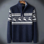 Men's Fair Isle half-zip sweater with stand collar and long sleeves, winter knitwear