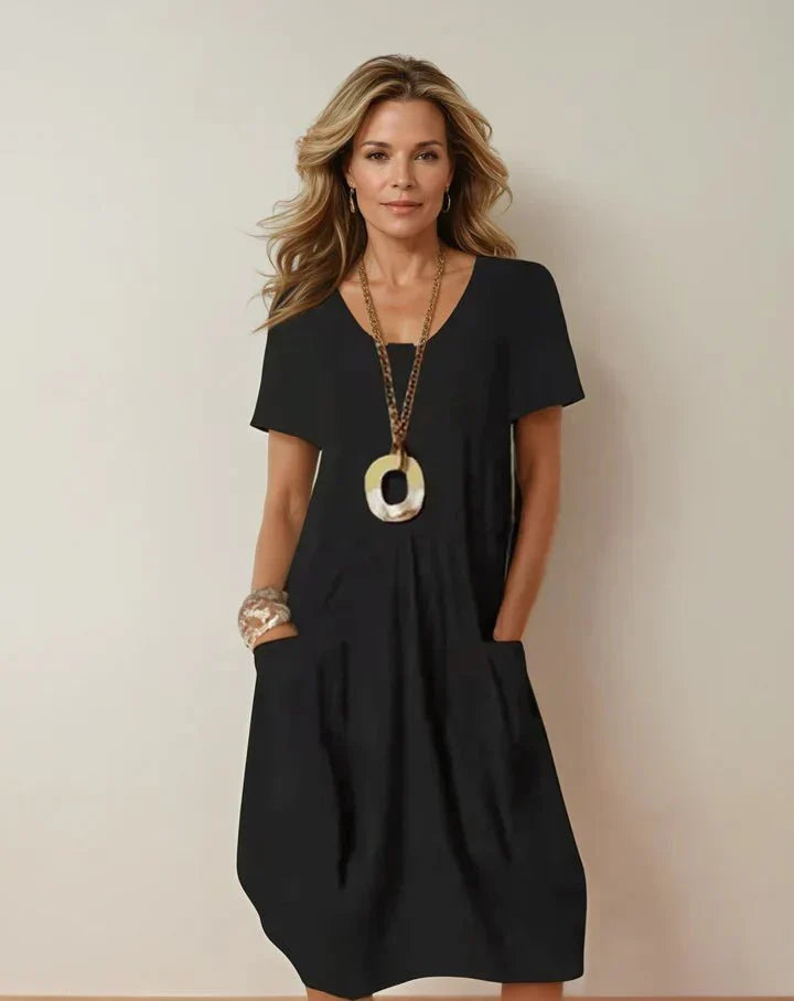 Women A-Line Casual Dress with pockets round neck spring summer