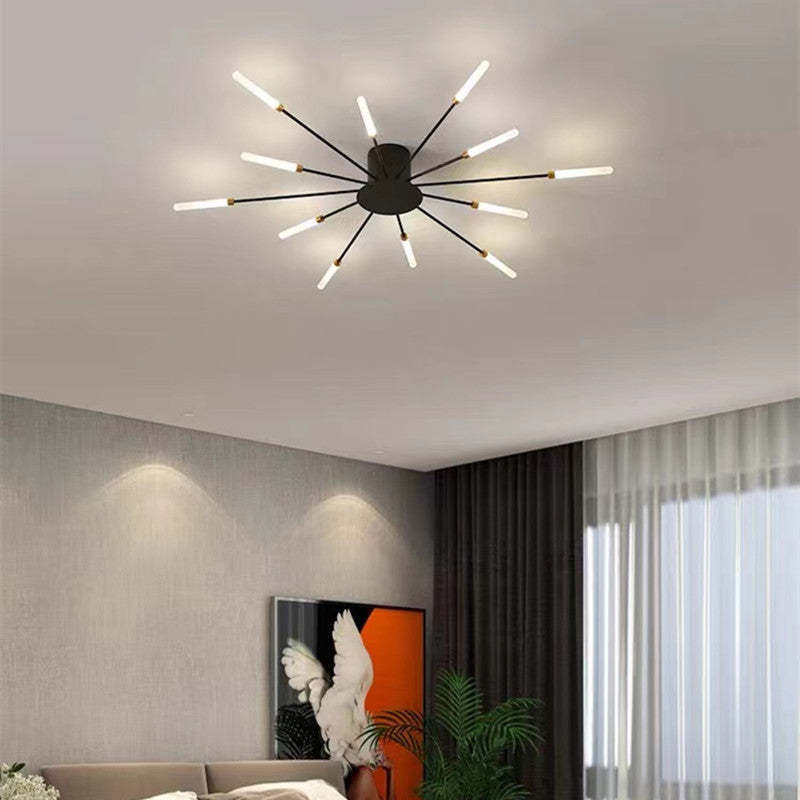 LED fireworks ceiling chandelier modern metal design in black and gold