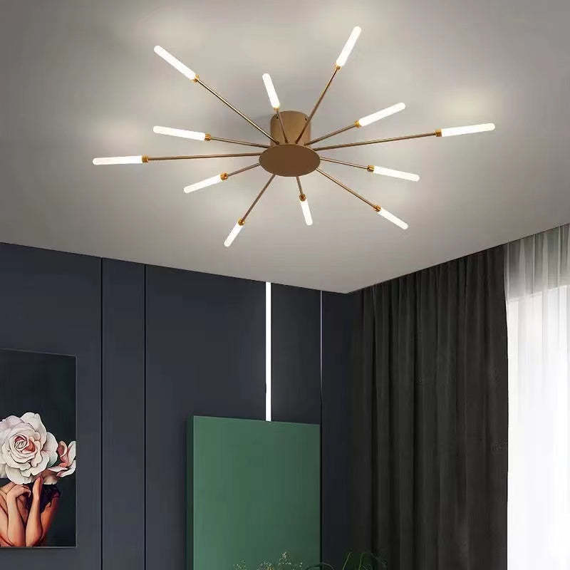 LED fireworks ceiling chandelier modern metal design in black and gold