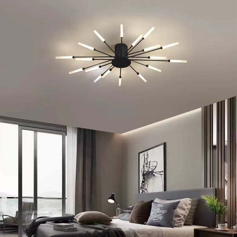 LED fireworks ceiling chandelier modern metal design in black and gold
