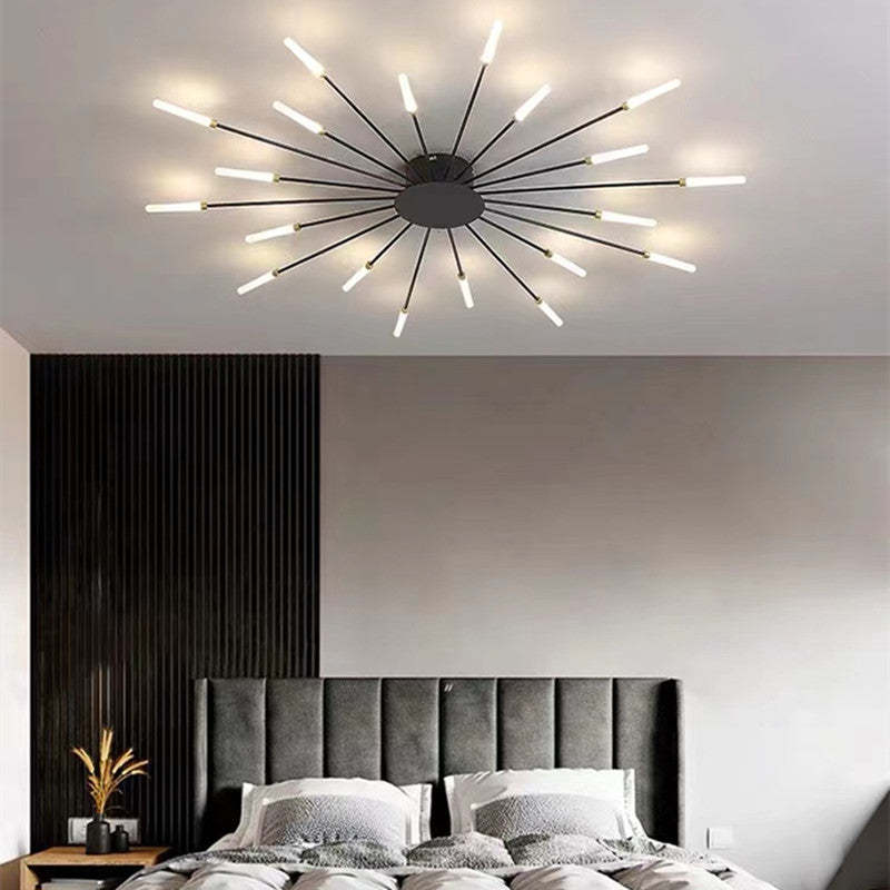 LED fireworks ceiling chandelier modern metal design in black and gold