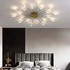LED fireworks ceiling chandelier modern metal design in black and gold