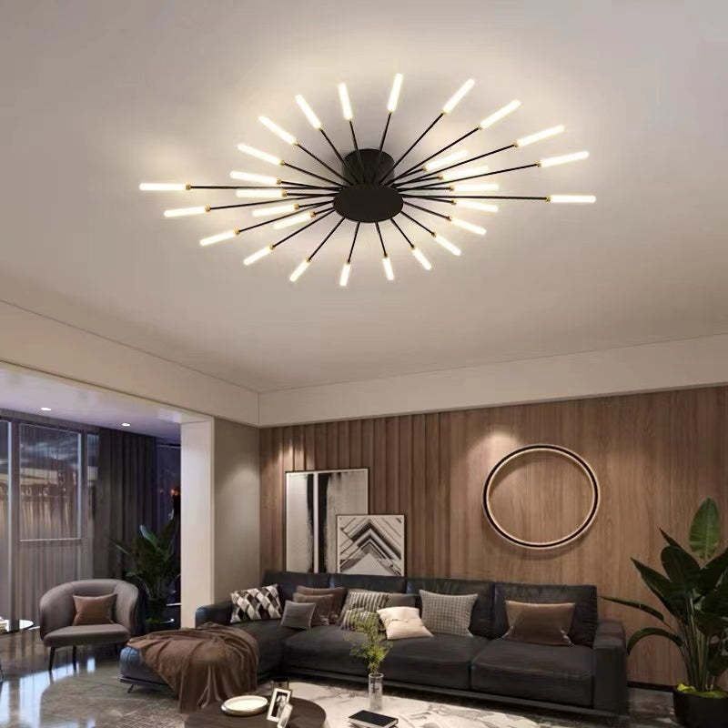 LED fireworks ceiling chandelier modern metal design in black and gold