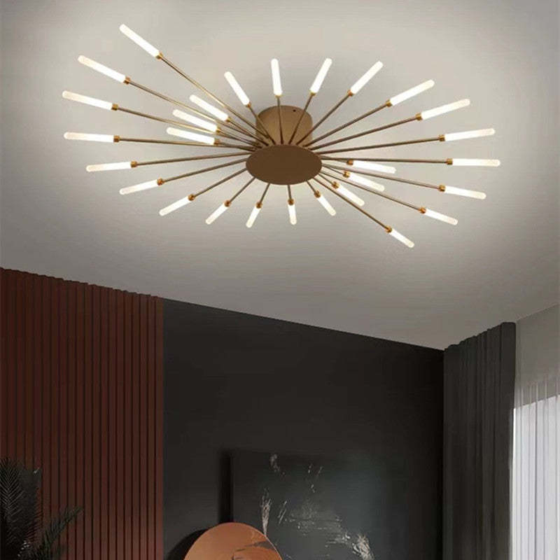 LED fireworks ceiling chandelier modern metal design in black and gold