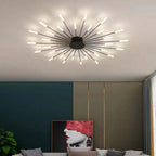LED fireworks ceiling chandelier modern metal design in black and gold