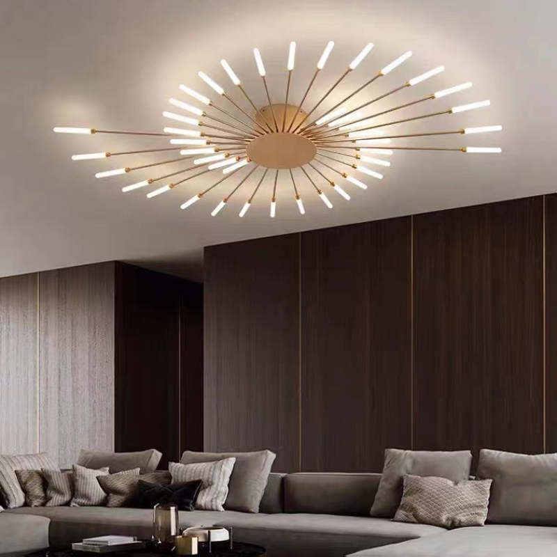 LED fireworks ceiling chandelier modern metal design in black and gold