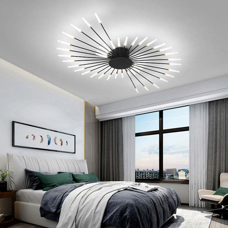 LED fireworks ceiling chandelier modern metal design in black and gold