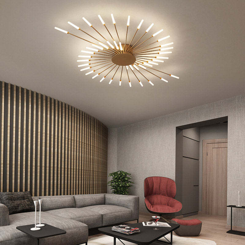 LED fireworks ceiling chandelier modern metal design in black and gold