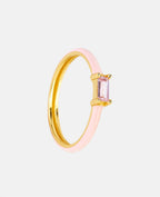 Pink enamel ring with zirconia stone, 925 sterling silver 18k gold plated