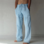 Men's linen trousers straight fit breathable summer casual pants