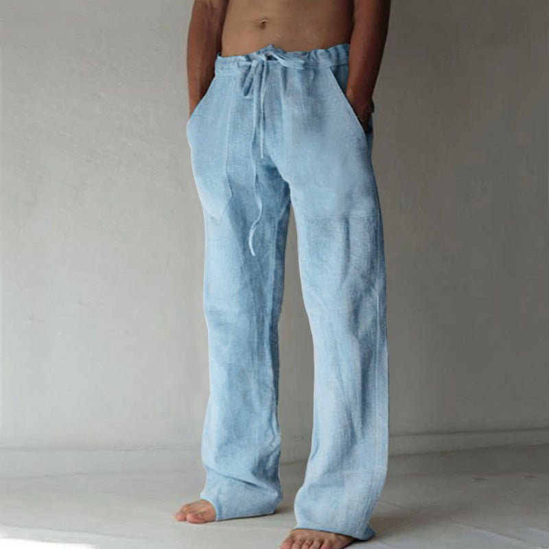 Men's linen trousers straight fit breathable summer casual pants