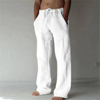Men's linen trousers straight fit breathable summer casual pants