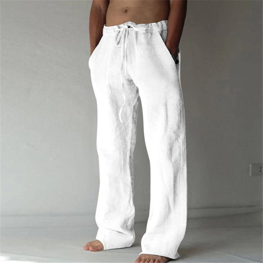 Men's linen trousers straight fit breathable summer casual pants
