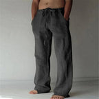 Men's linen trousers straight fit breathable summer casual pants