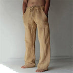 Men's linen trousers straight fit breathable summer casual pants