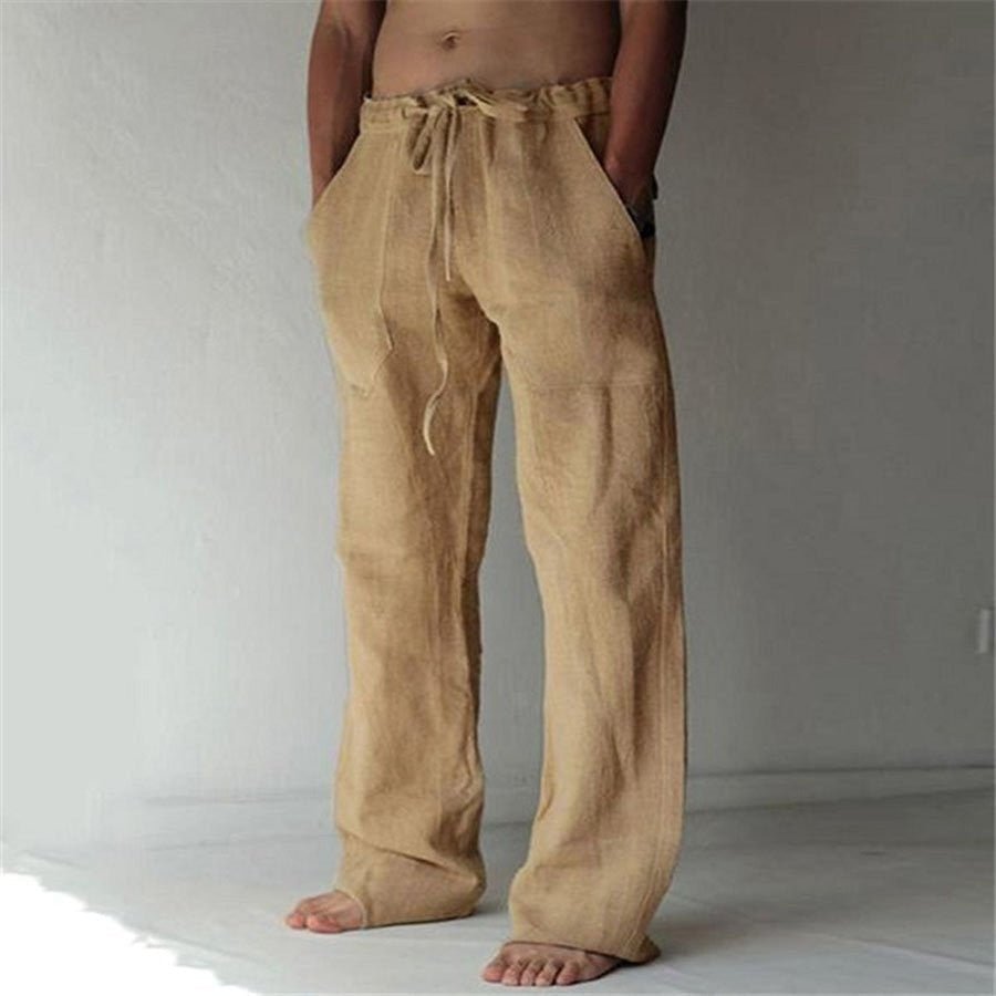 Men's linen trousers straight fit breathable summer casual pants