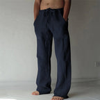 Men's linen trousers straight fit breathable summer casual pants