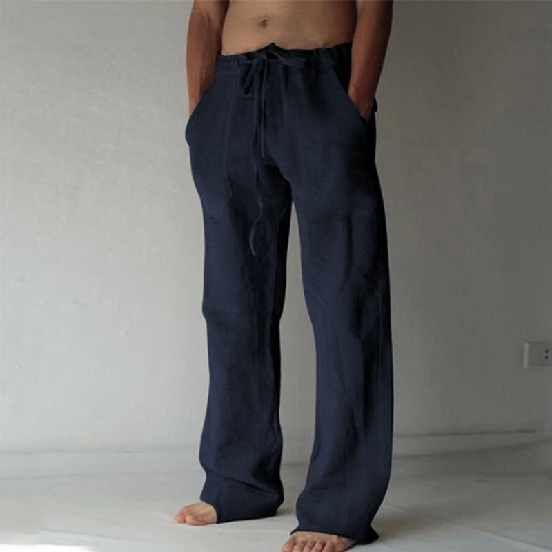 Men's linen trousers straight fit breathable summer casual pants