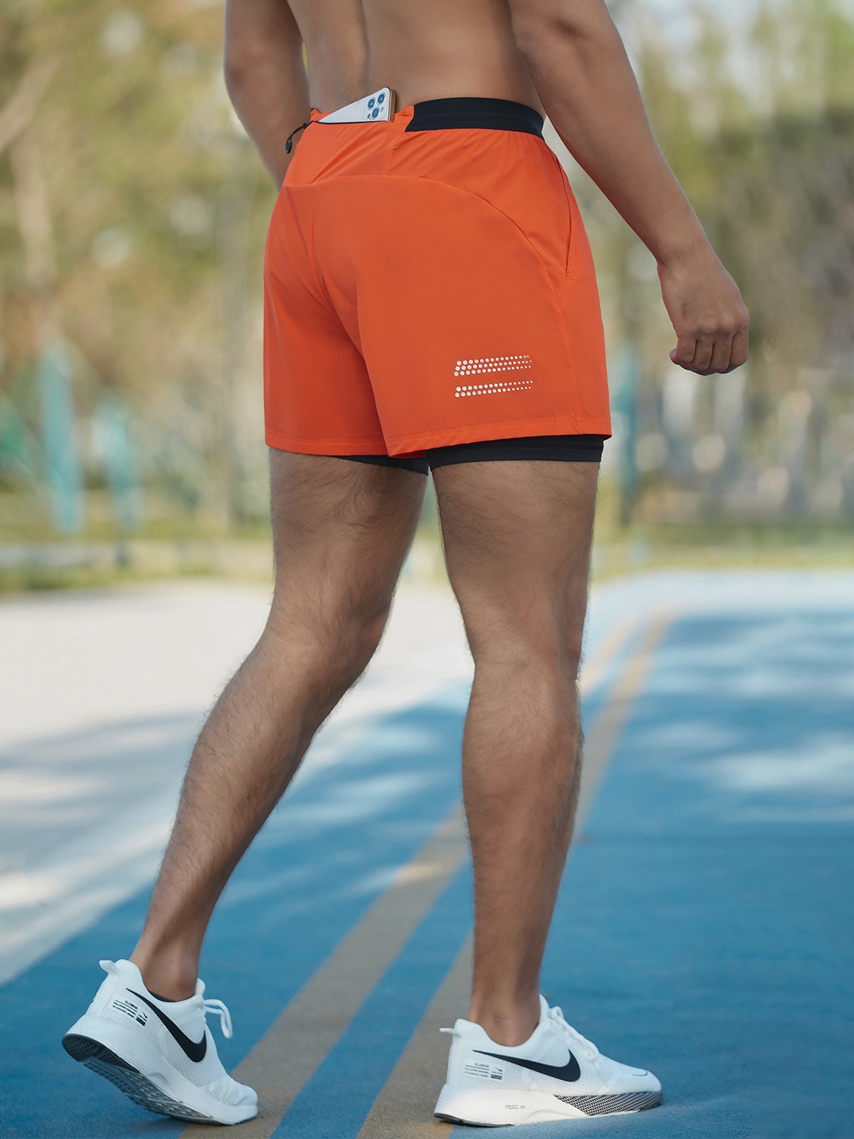Men 2in1 running shorts with phone pocket quick dry compression liner