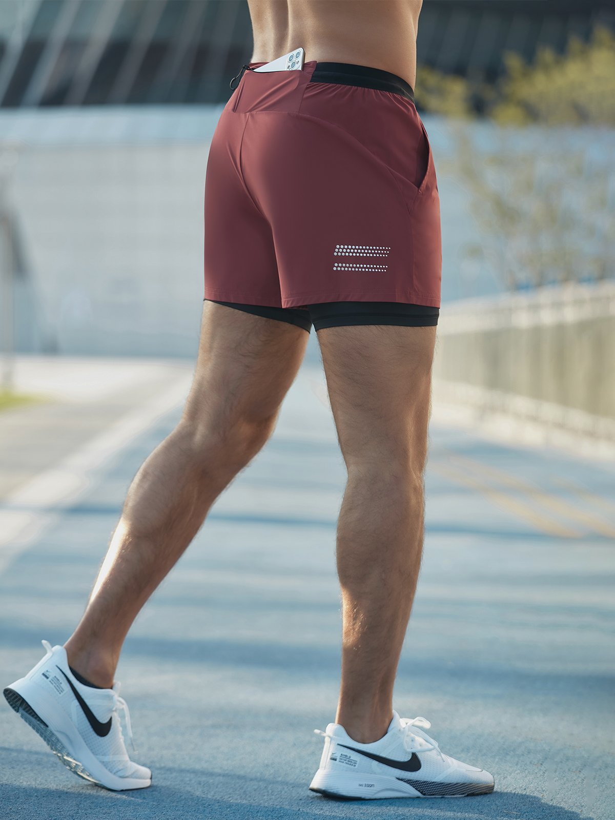 Men 2in1 running shorts with phone pocket quick dry compression liner