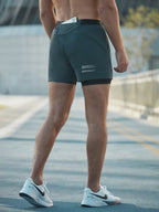 Men 2in1 running shorts with phone pocket quick dry compression liner