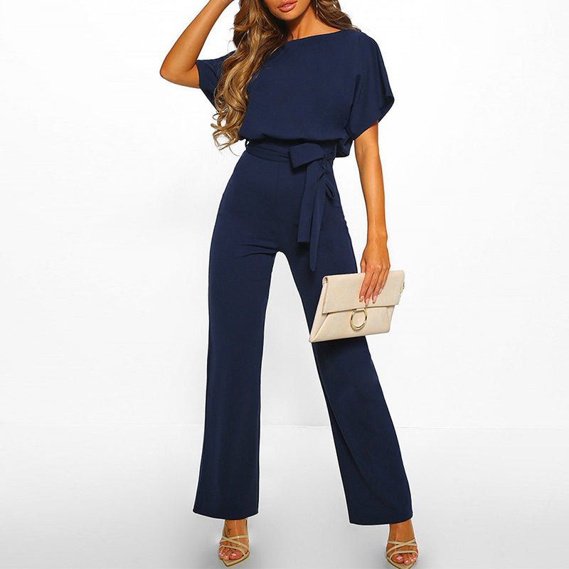 Women's wide-leg jumpsuit tailored fit with adjustable waist, elegant style