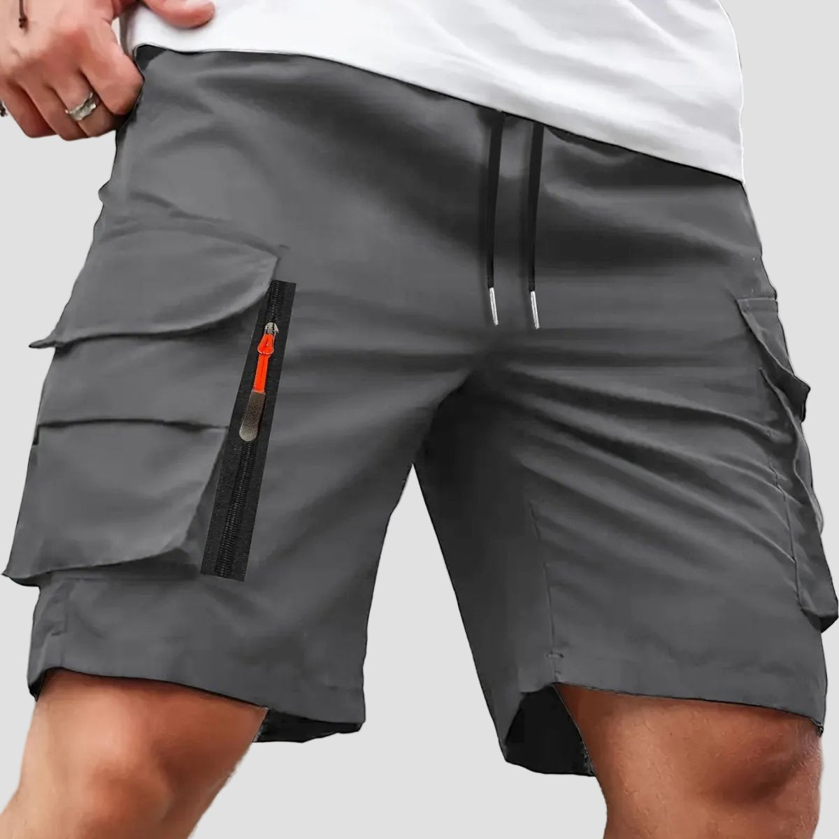 Men cargo shorts relaxed fit with zip pockets lightweight