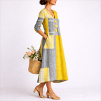 Women's linen blend midi dress wrap-inspired silhouette, summer casual style