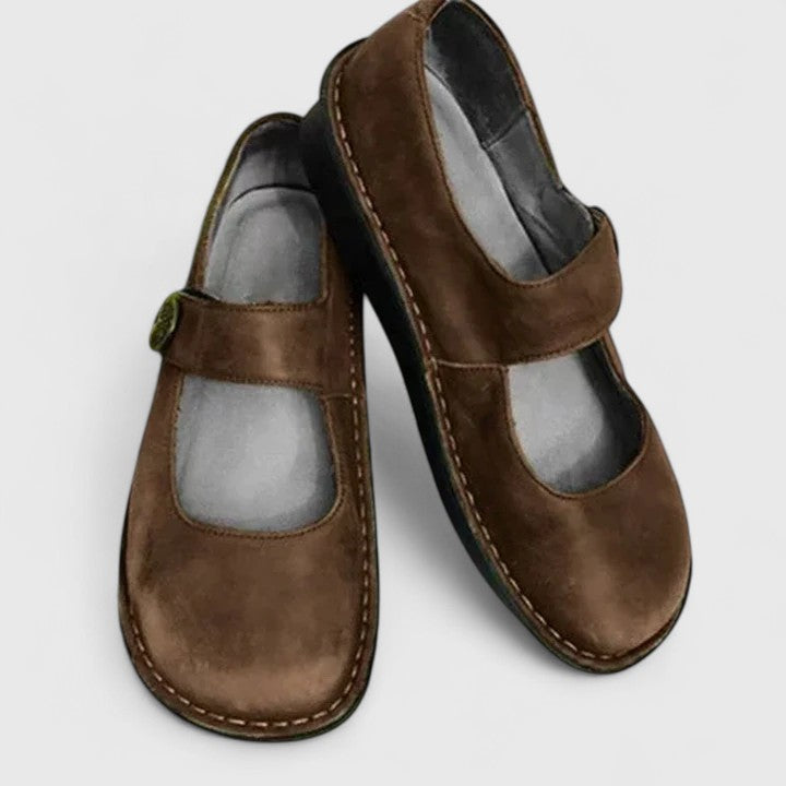 Women leather Mary Jane orthopedic shoes wide fit with ankle strap and cushioned insole