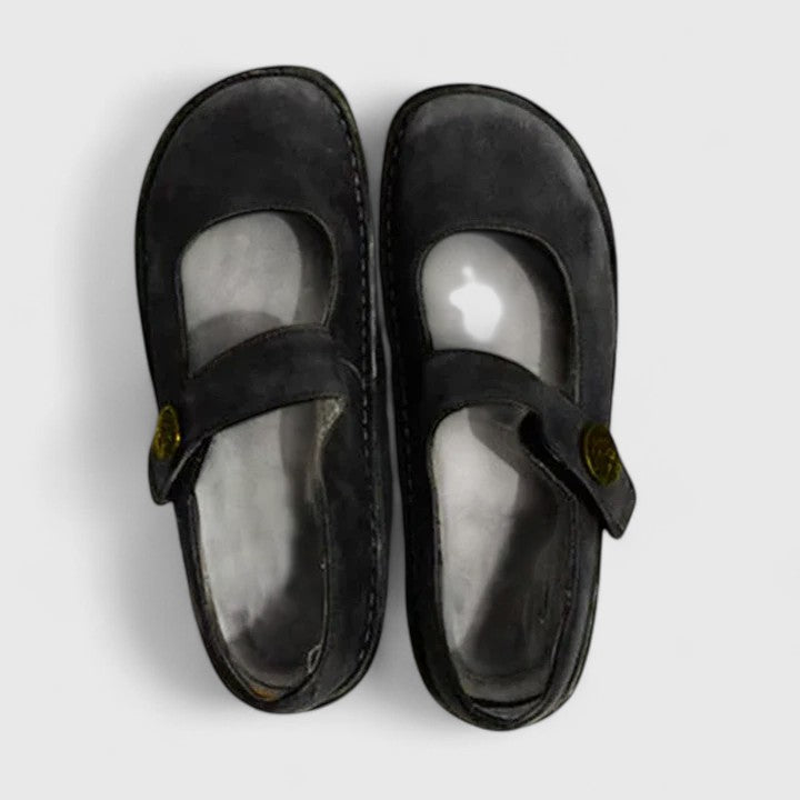 Women leather Mary Jane orthopedic shoes wide fit with ankle strap and cushioned insole