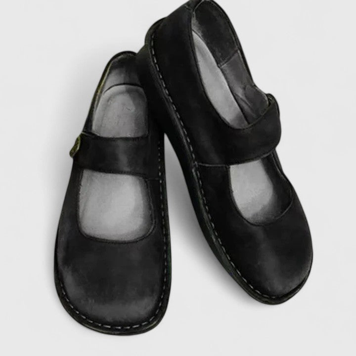 Women leather Mary Jane orthopedic shoes wide fit with ankle strap and cushioned insole