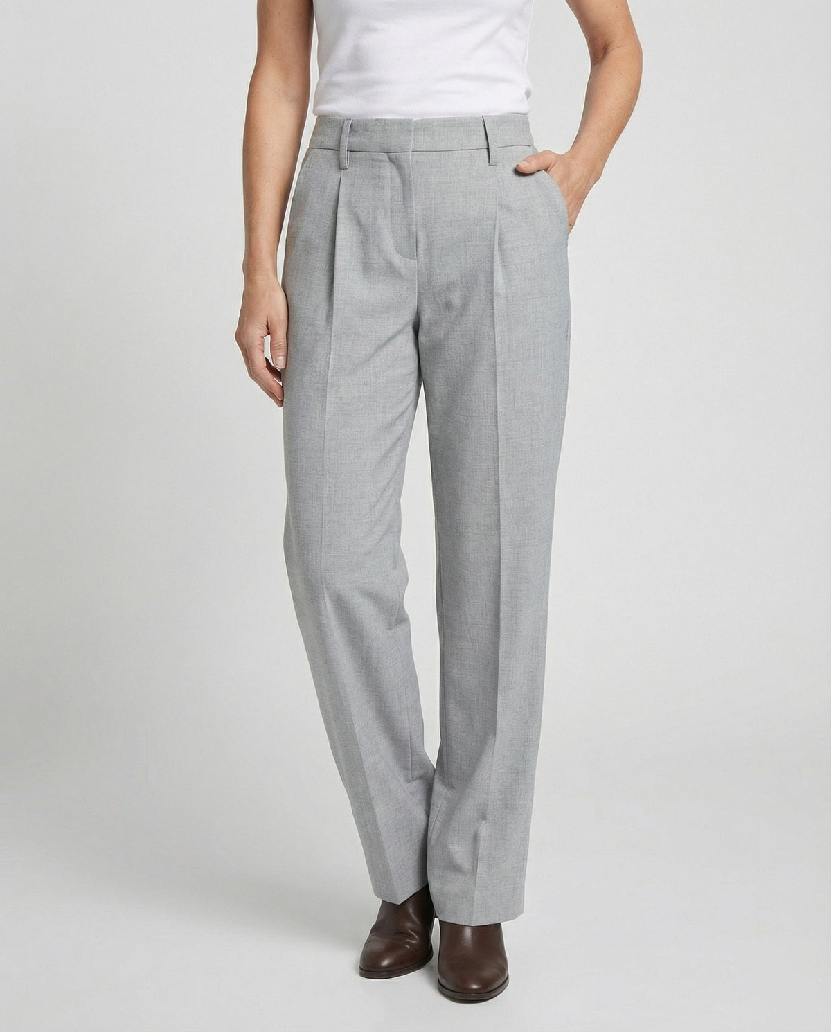 Women wide leg trousers high waist with front crease in grey