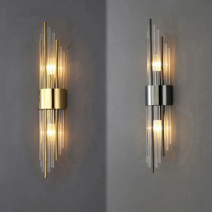 Crystal LED wall light in gold and black finish, indoor wall lamp with G9/E14 bulb
