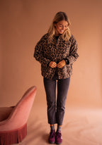 Women animal print jacket fully lined relaxed fit leopard pattern