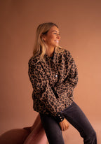 Women animal print jacket fully lined relaxed fit leopard pattern