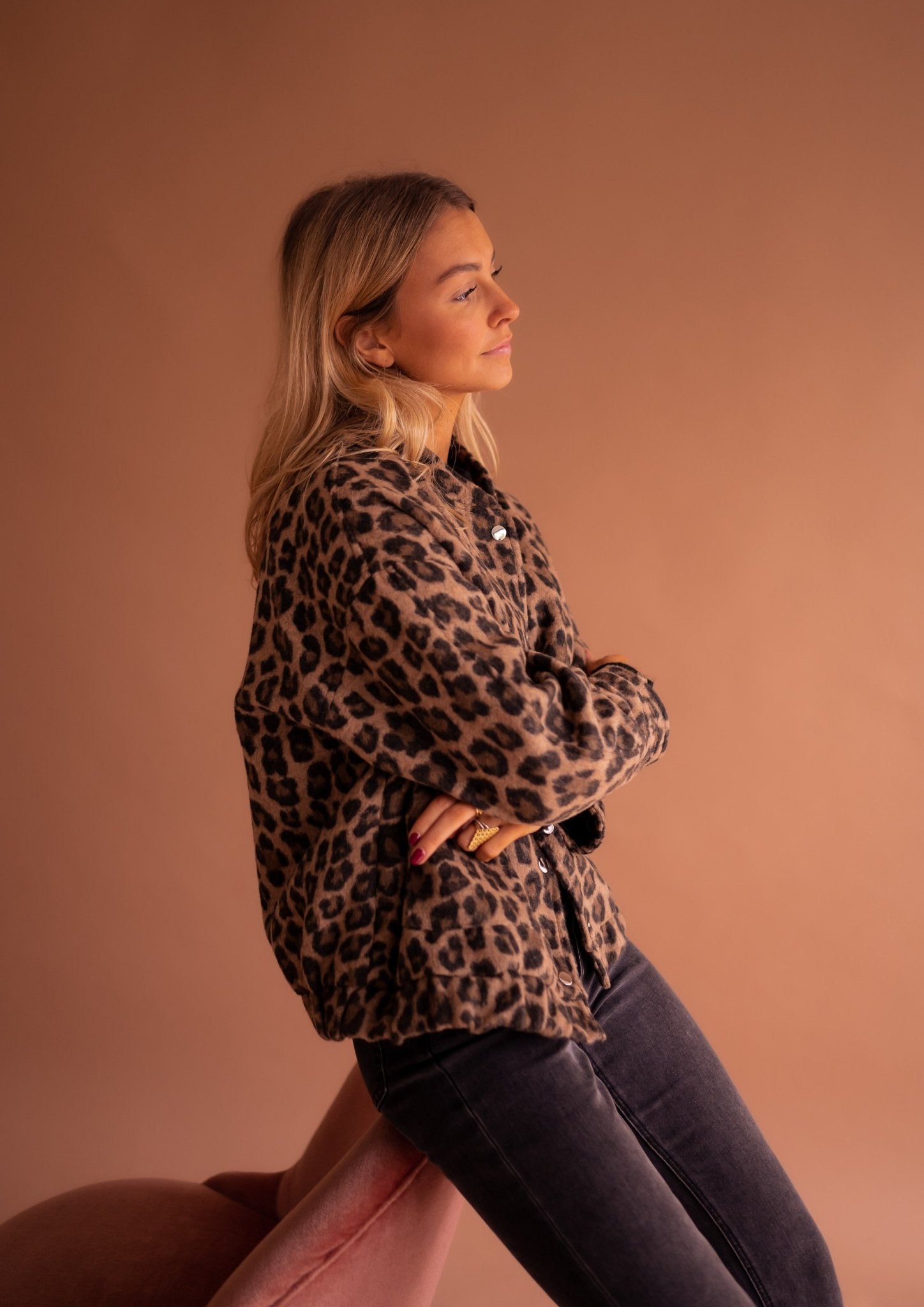 Women animal print jacket fully lined relaxed fit leopard pattern