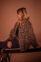 Women animal print jacket fully lined relaxed fit leopard pattern