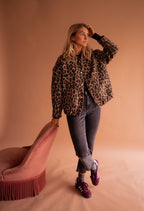 Women animal print jacket fully lined relaxed fit leopard pattern