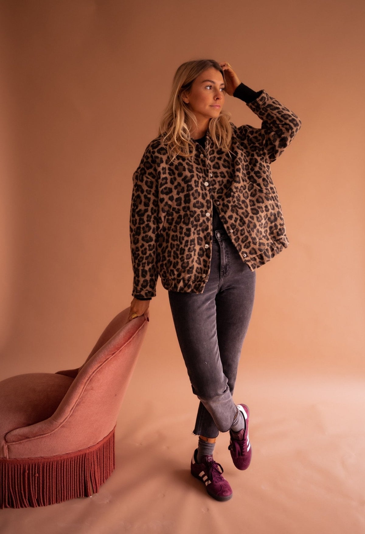 Women animal print jacket fully lined relaxed fit leopard pattern