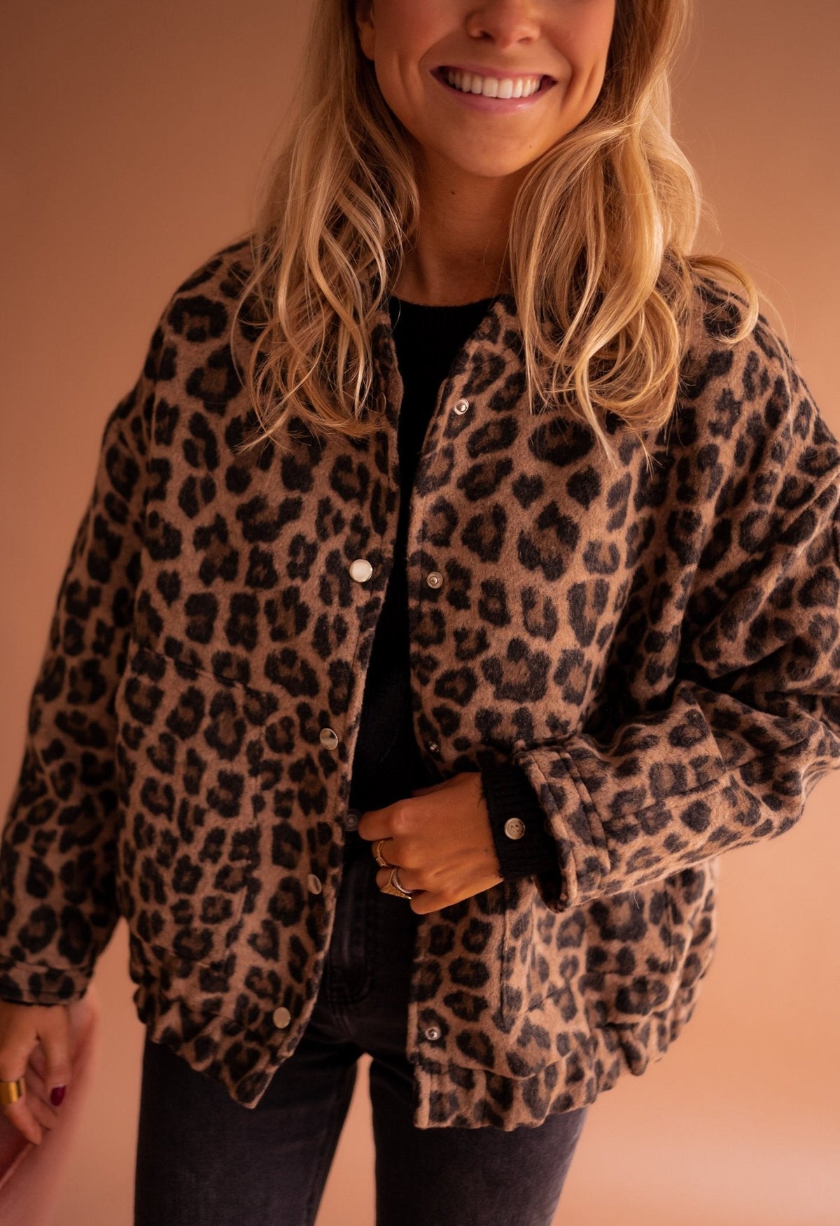 Women animal print jacket fully lined relaxed fit leopard pattern