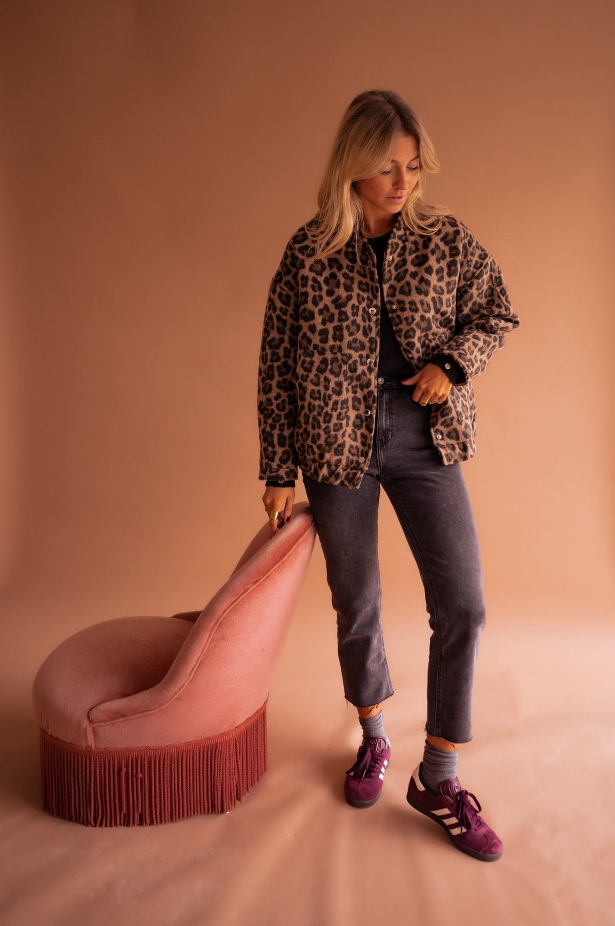 Women animal print jacket fully lined relaxed fit leopard pattern